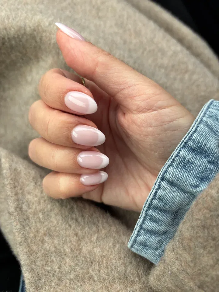 Milky pink minimal oval nails